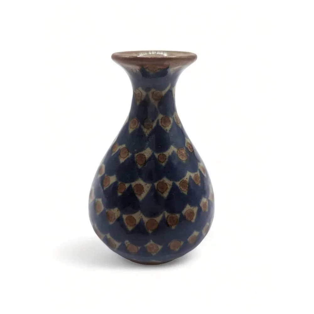 Vintage Cocotzin Mex Signed Mexican Pottery Blue Bud Vase 5